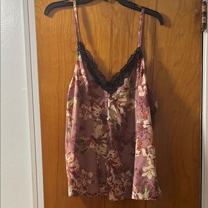 Torrid Pink and Cream Floral Camisole with Black Lace